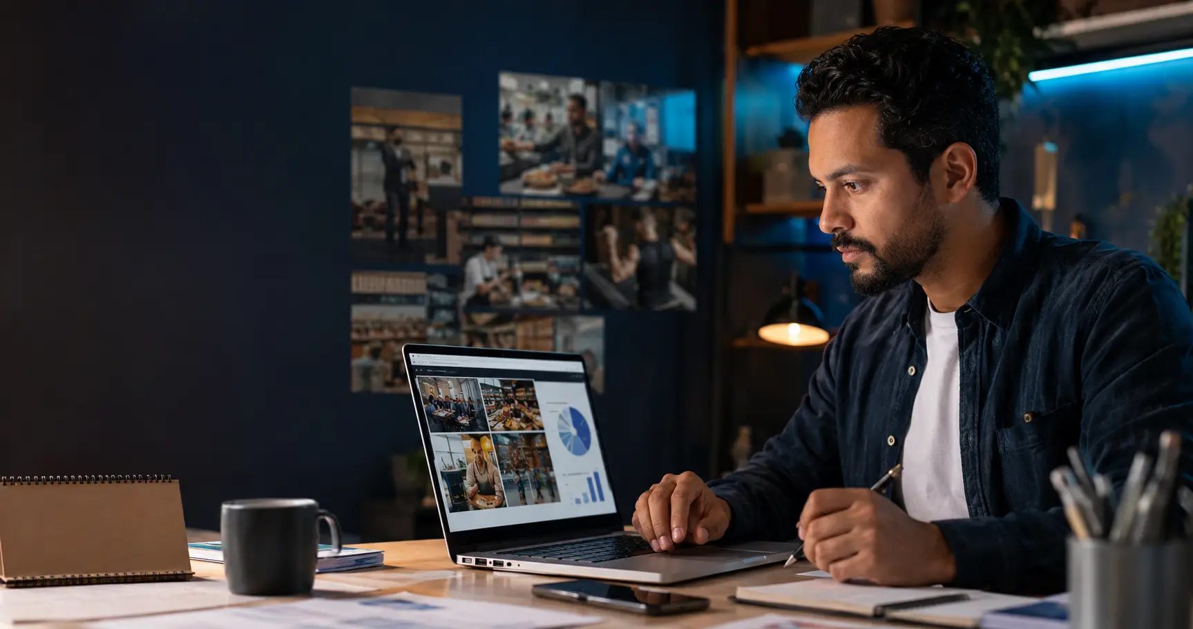Profissional planejando uma campanha local em um notebook